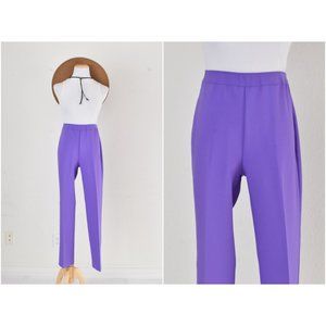 Vintage 80s Purple Polyester‎ Bendover Trousers size 8 SHORT | 26-28 waist